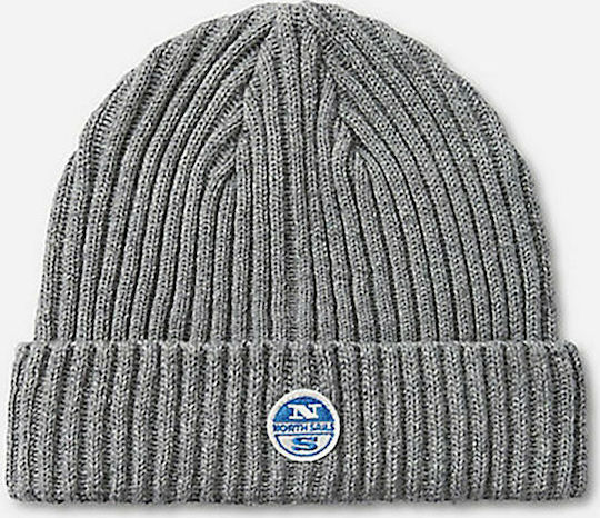 Logo Patch Beanie Beanie with Rib Knit in Gray color