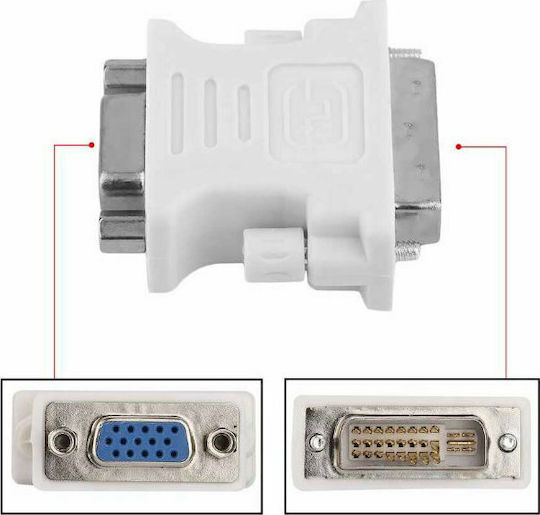 Μετατροπέας DVI-I male σε VGA female White Λευκό 1τμχ