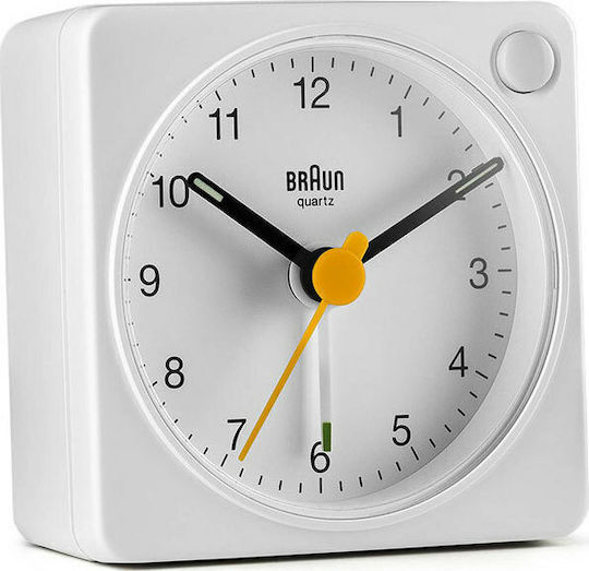 Braun Αθόρυβο Επιτραπέζιο Ρολόι με Δείκτες με Ξυπνητήρι Λευκό BC02XW