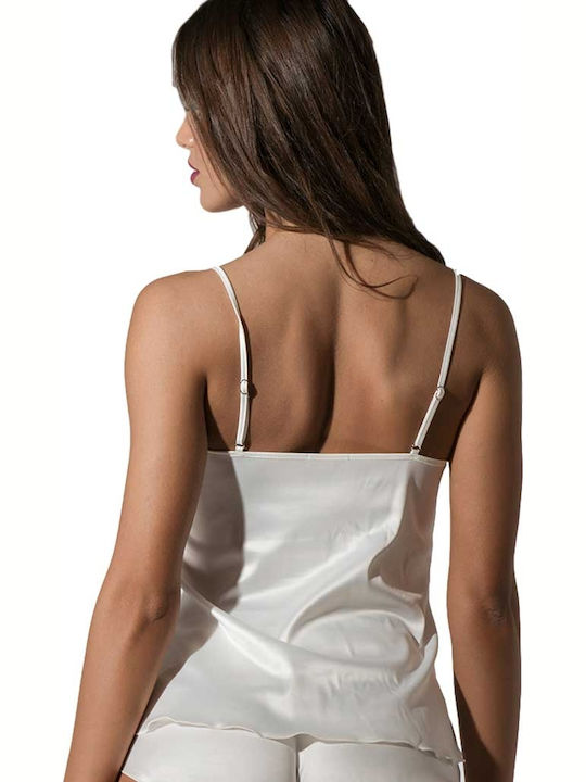 Luna Summer Women's Satin Pyjama Top White Prestige