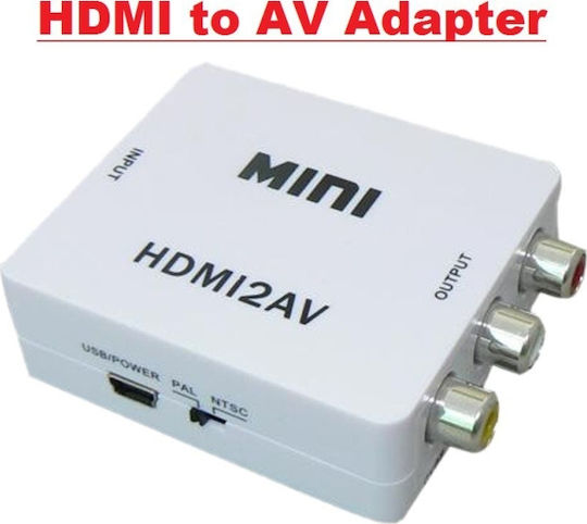 HDMI2AV Μετατροπέας HDMI female σε RCA female Λευκό