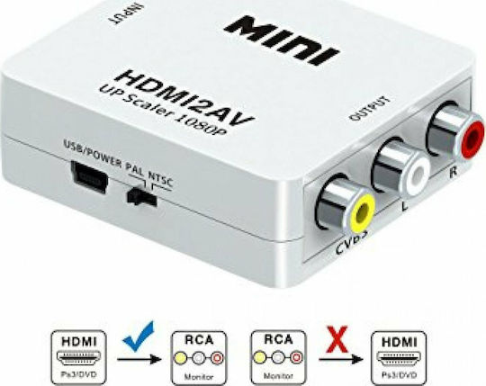 HDMI2AV Μετατροπέας HDMI female σε RCA female Λευκό
