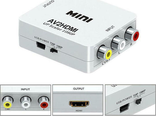 Anga AV2HDMI Converter RCA female to HDMI female White 1pcs