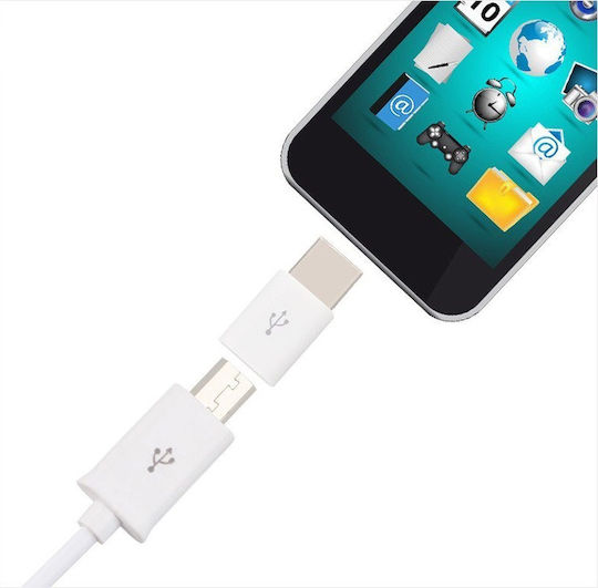 BigBuy Μετατροπέας USB-C male σε micro USB female Λευκό 1τμχ 14977