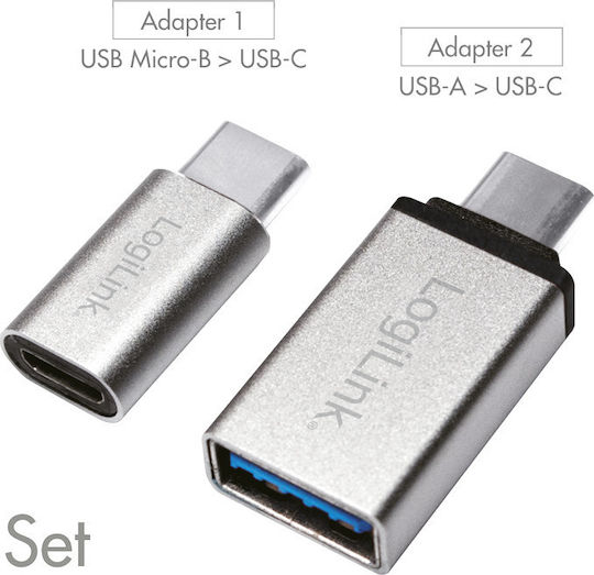 LogiLink Μετατροπέας micro USB male σε USB-C male Ασημί 2τμχ AU0040