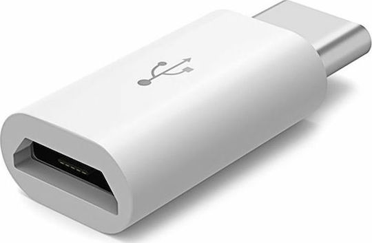 Rock Μετατροπέας USB-C male σε micro USB female Λευκό 1τμχ