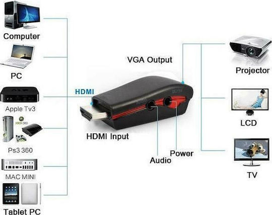 Powertech Konverter HDMI männlich zu 3.5mm / VGA weiblich 1Stück CAB-H076