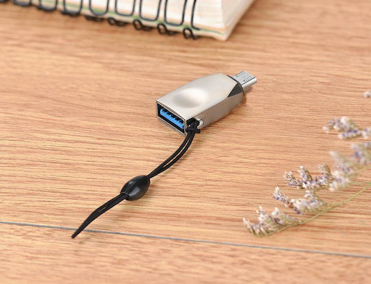Hoco Μετατροπέας micro USB male σε USB-A female Ασημί 1τμχ HOC-UA10m-S