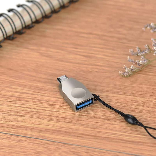 Hoco Μετατροπέας micro USB male σε USB-A female Ασημί 1τμχ HOC-UA10m-S