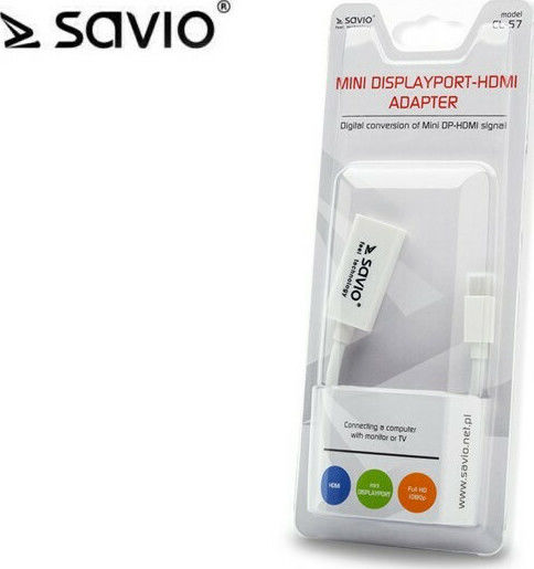 Savio Μετατροπέας mini DisplayPort male σε HDMI female Λευκό 1τμχ CL-57