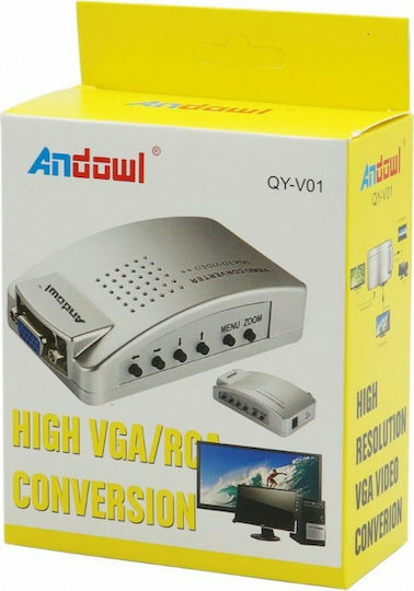 Andowl Qyv01 VGA Converter Female To RCA S-Video VGA Female Silver