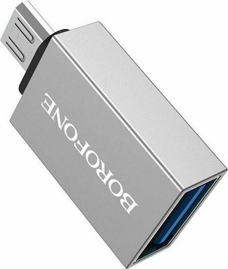 Borofone BV2 Convertor micro USB masculin în USB-A feminin Argintiu 1buc