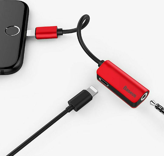 Baseus L32 Конвертор Мълния мъжки към 3.5mm / Мълния женски Червен 1бр