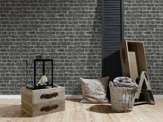 Ταπετσαρία Τοίχου Wood Stone Βινυλίου Γκρι 1005x53cm Πλενόμενη