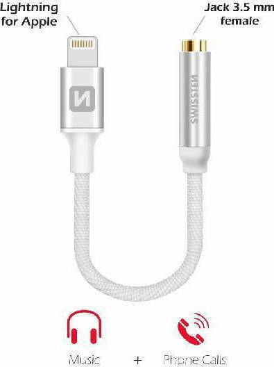 Swissten Μετατροπέας Lightning male σε 3.5mm female Ασημί 1τμχ 73501212