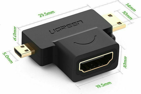 Ugreen Μετατροπέας micro HDMI / mini HDMI male σε HDMI female 1τμχ 20144
