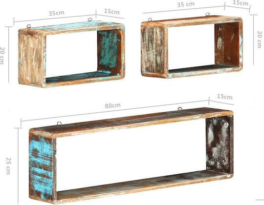 Ράφια Ανακυκλωμένο Ξύλο (3τμχ) 80x15x25εκ.