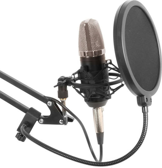 Vonyx Studio Set / Condensor microphone with stand and Set Kondensatormikrofon XLR Desktop, stoßmontiert für Gesang in Silver Farbe