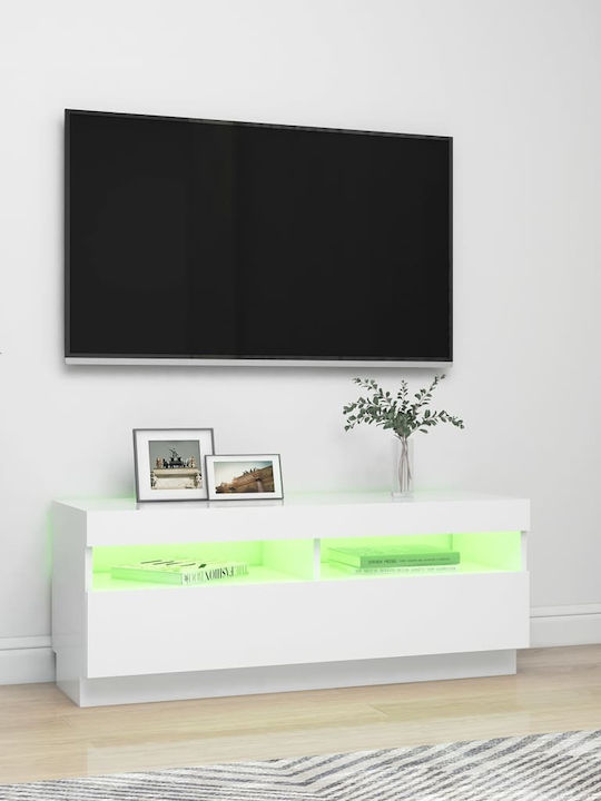 Телевизионно Мебелче с LED Осветление Бяло Д100xДл35xВ40см