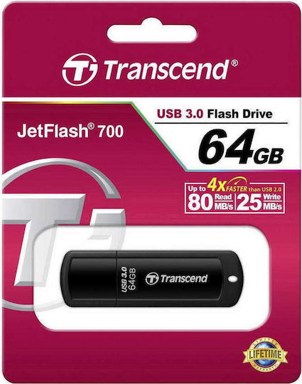 Transcend Jetflash 700 64GB USB 3.0 Stick Μαύρο
