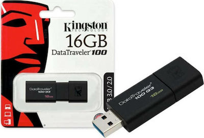 Kingston DataTraveler 100 G3 16GB USB 3.0 Stick Μαύρο