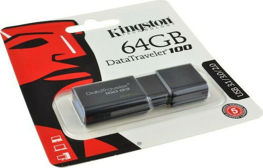 Kingston DataTraveler 100 G3 64GB USB 3.0 Стик Черен