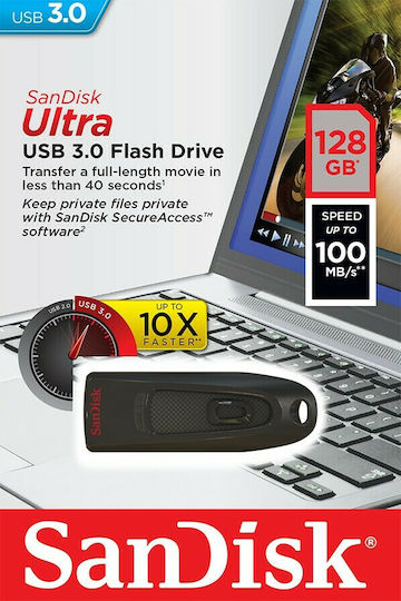 Sandisk Ultra 128GB USB 3.0 Stick Μαύρο