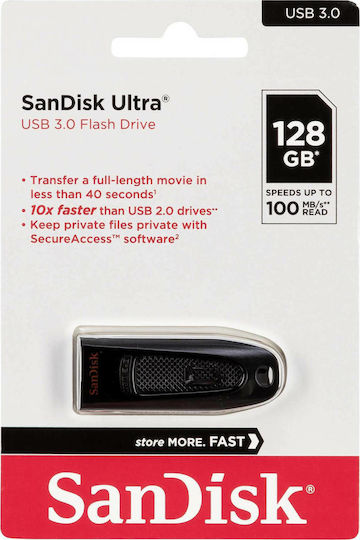 Sandisk Ultra 128GB USB 3.0 Stick Μαύρο