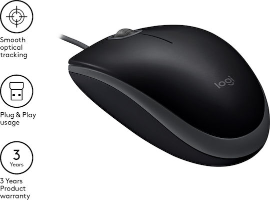 Logitech B110 Silent Ενσύρματο Ποντίκι Μαύρο