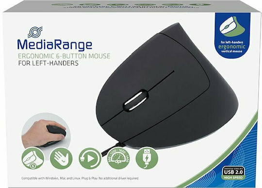 MediaRange MROS231 Verkabelt Ergonomisch Vertikal Maus für Linkshänder Schwarz