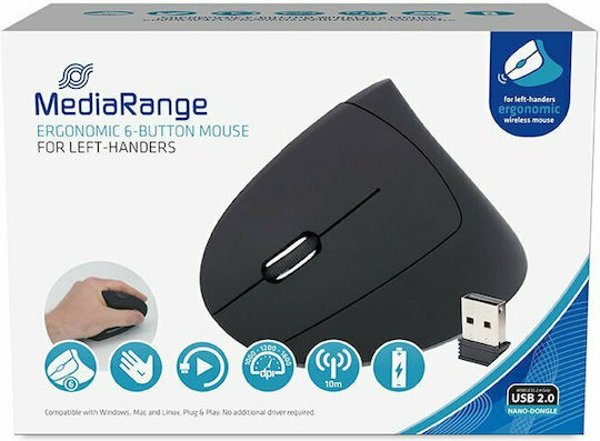 MediaRange MROS233 Kabellos Ergonomisch Vertikal Maus für Linkshänder Schwarz