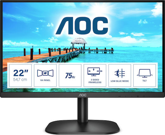 AOC 22B2H VA Монитор 21.5" FHD 1920x1080 с Време за Реакция 6.5мс GTG