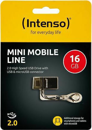 Intenso Mini Mobile Line 16GB USB 2.0 Stick με σύνδεση USB-A & micro USB-B Ασημί