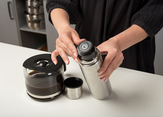 Nava Valve Lid-Cup Bottle Thermos Stainless Steel 350ml Silver with Cap-Cup