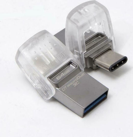 Kingston DataTraveler microDuo 3C 64GB USB 3.1 Stick με σύνδεση USB-A & USB-C Ασημί