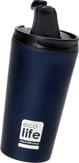 Ecolife Coffee Cup Glass Thermos Stainless Steel BPA Free 370ml Blue with Mouthpiece