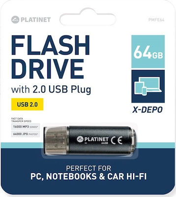 Platinet X-Depo 64GB USB 2.0 Stick Μαύρο