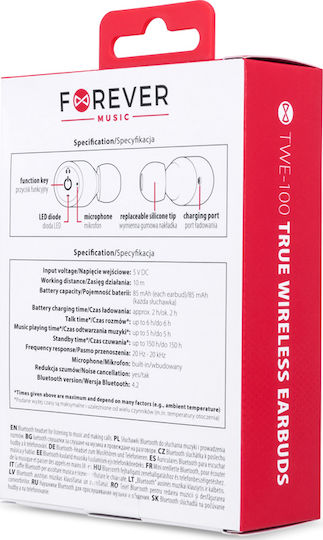 Forever TWE-100 In-ear Bluetooth Handsfree Ακουστικά με Θήκη Φόρτισης Μαύρα
