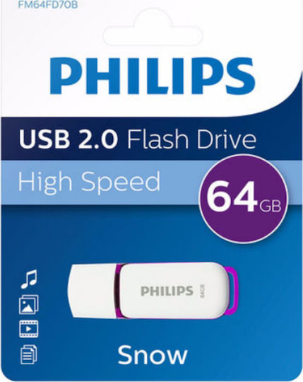 Philips Snow 64ГБ USB 2.0 Стик Лилав