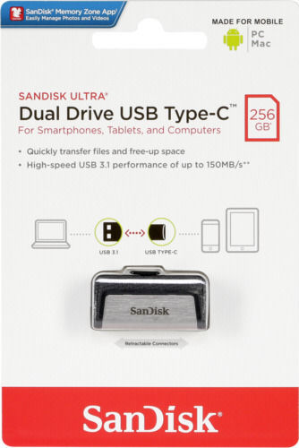 Sandisk Ultra Dual Drive 256GB USB 3.1 Stick with connection USB-A & USB-C Black