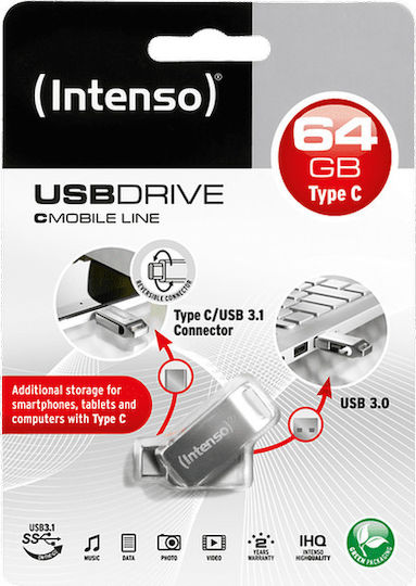 Intenso cMobile Line 64GB USB 3.1 Stick mit Verbindung USB-C & USB-A Silber