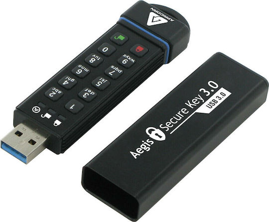Apricorn Aegis Secure Key 30GB USB 3.0 Стик Черен