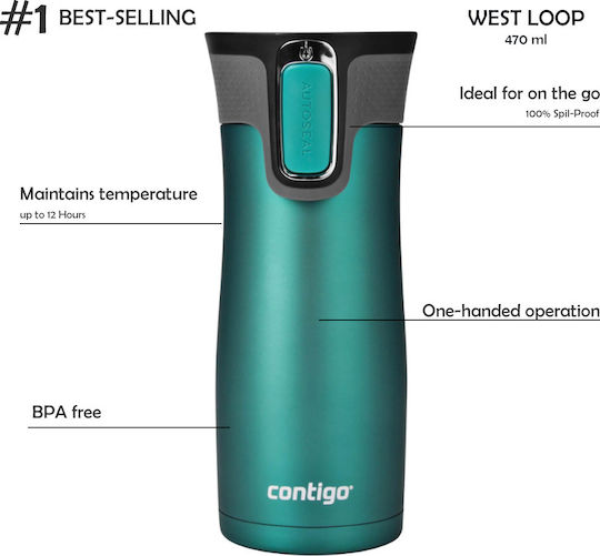 Contigo West Loop Ποτήρι Θερμός Ανοξείδωτο BPA Free 470ml Μπλε με Επιστόμιο