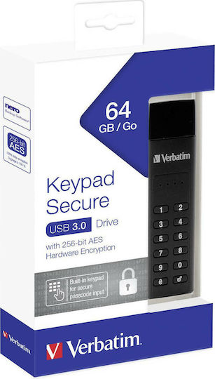 Verbatim Keypad Secure 64GB USB 3.2 Стик Черен