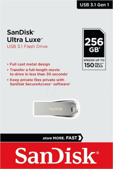 Sandisk Ultra Luxe 256GB USB 3.1 Stick Ασημί