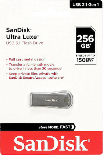 Sandisk Ultra Luxe 256GB USB 3.1 Stick Ασημί