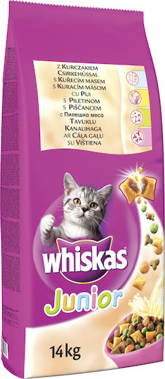 Whiskas Junior 2-12 Dry Food Gluten-Free for Young Cats with Chicken 14kg