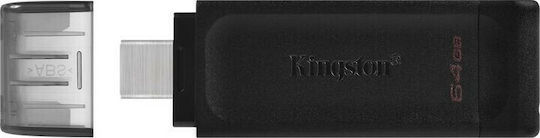 Kingston DataTraveler 70 64GB USB 3.2 Stick με σύνδεση USB-C Μαύρο