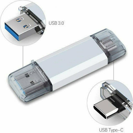 Mediarange Usb 3.0 Combo Flash Drive Usb Type C 128gb Silver