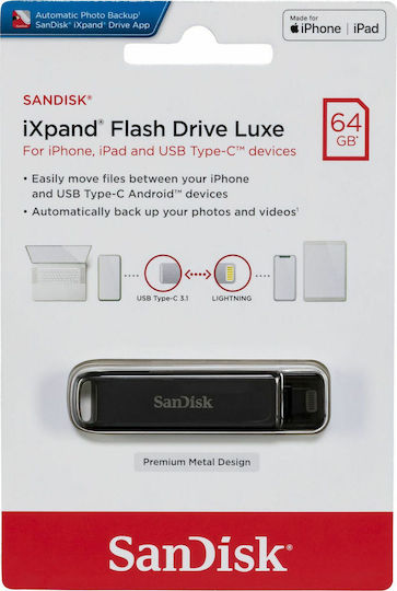 Sandisk iXpand Luxe 64GB USB 3.1 Stick mit Verbindung Blitzschlag & USB-C Schwarz